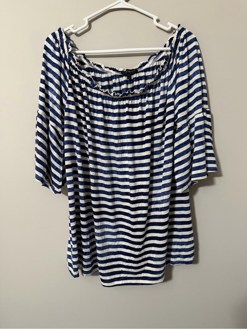 Lane Bryant Blue White Striped Off Shoulder Bell Sleeve Top Women’s 22/24
